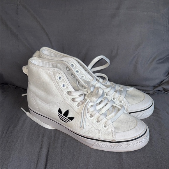 adidas Shoes - Adidas White Canvas High-Tops with Black Logo